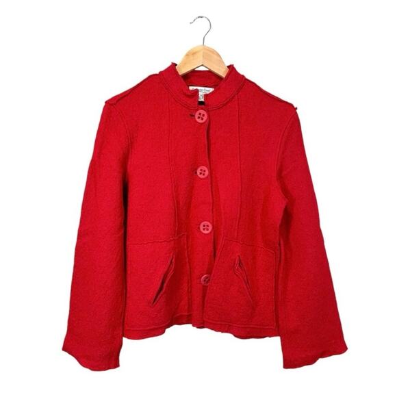 Coldwater Creek Red Felted Wool
Jacket Tattered Lagenlook Button Front Size XS - Picture 3 of 8